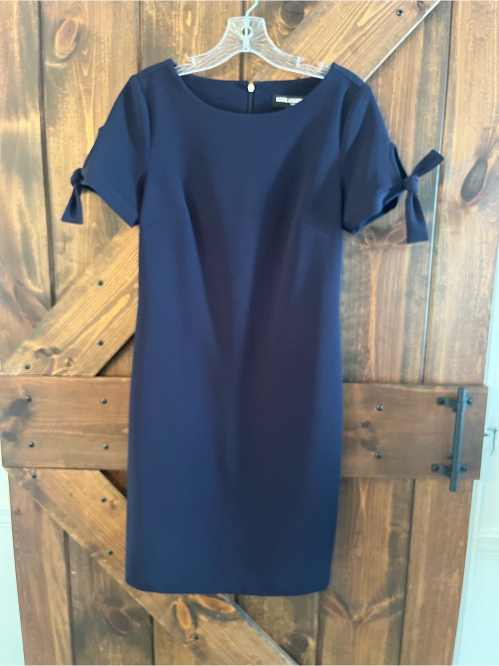 Women’s Classic Navy Short-Sleeve Sheath Dress with Tie Sleeves- Karl Lagerfeld